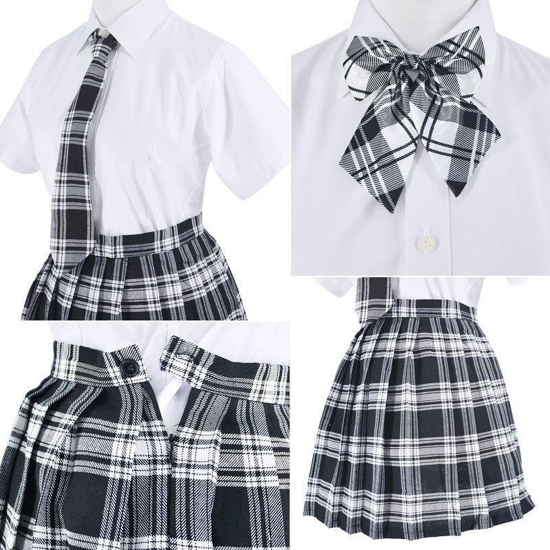Elibelle Japanese tartan pleated school uniform cosplay costumes with socks eyeglass frame set (Black)(L = Asia XL)(SSF10) - Image 3
